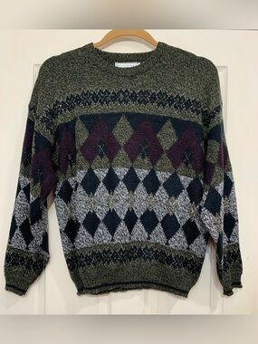 Michael Gerald Men's Crewneck Argyle Black Brown XL Sweater.          3943Z